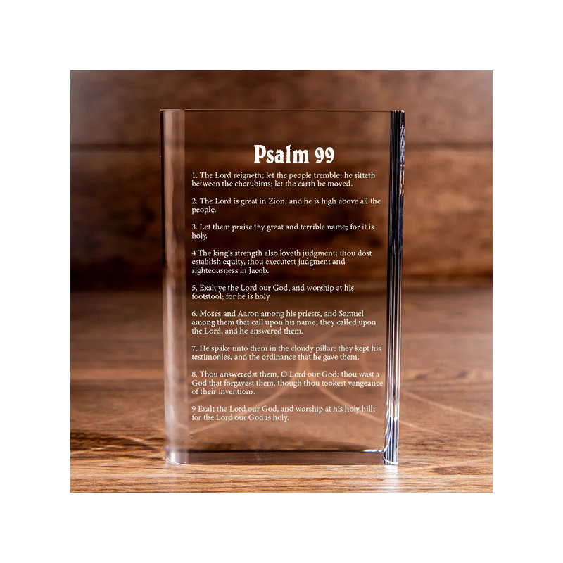 Jessamae Psaume 99 gravé au laser en cristal livre élégant et croyant pour les croyants dévoués, H 8 po x l 6 po x P 2 po