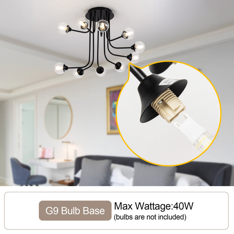 Semi Flush Mount Ceiling Light Fixture 10-light Black Globe Glass Ceiling Lamp Close To Ceiling Light Chandelier