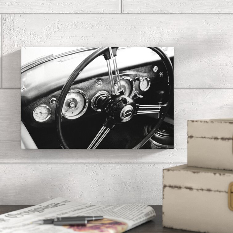 Black and White Steering Wheel Dark - Print on Canvas