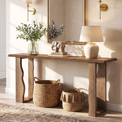 Console 70,9 po en bois massif avec pieds ondulés pour couloir