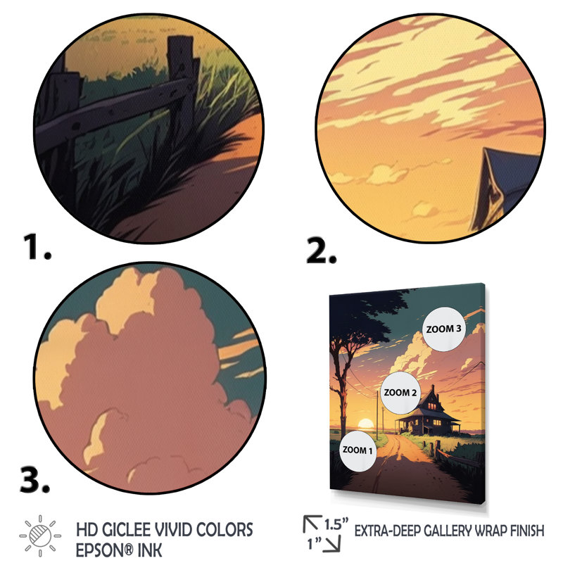 Coucher de soleil sur la ferme dans le pays II, H 20 po x l 12 po, Toile tendue