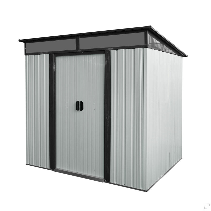 Remise de rangement extérieure en métal 6 pi x 5 pi avec portes coulissantes verrouillables et plaque transparente pour jardin, pelouse
