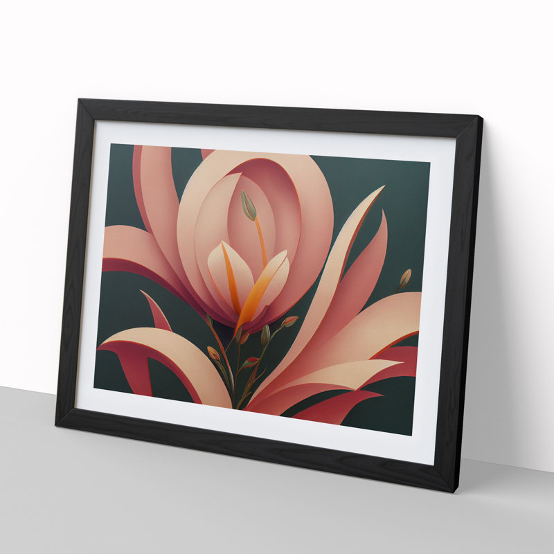 Blissful Modern Flowers - Single Picture Frame Print, Black, 34cm H x 46cm W x 2cm D