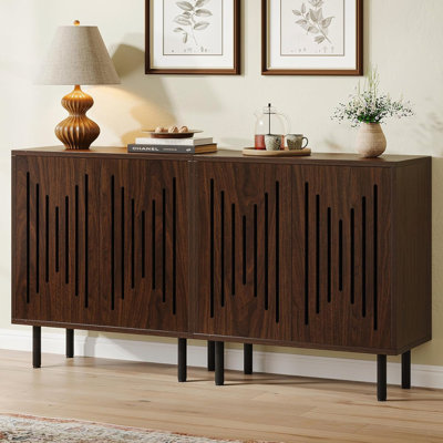 Ensemble de 2 buffets brun foncé de 59 pouces avec tablettes réglables et rangement spacieux pour le salon et la salle à manger