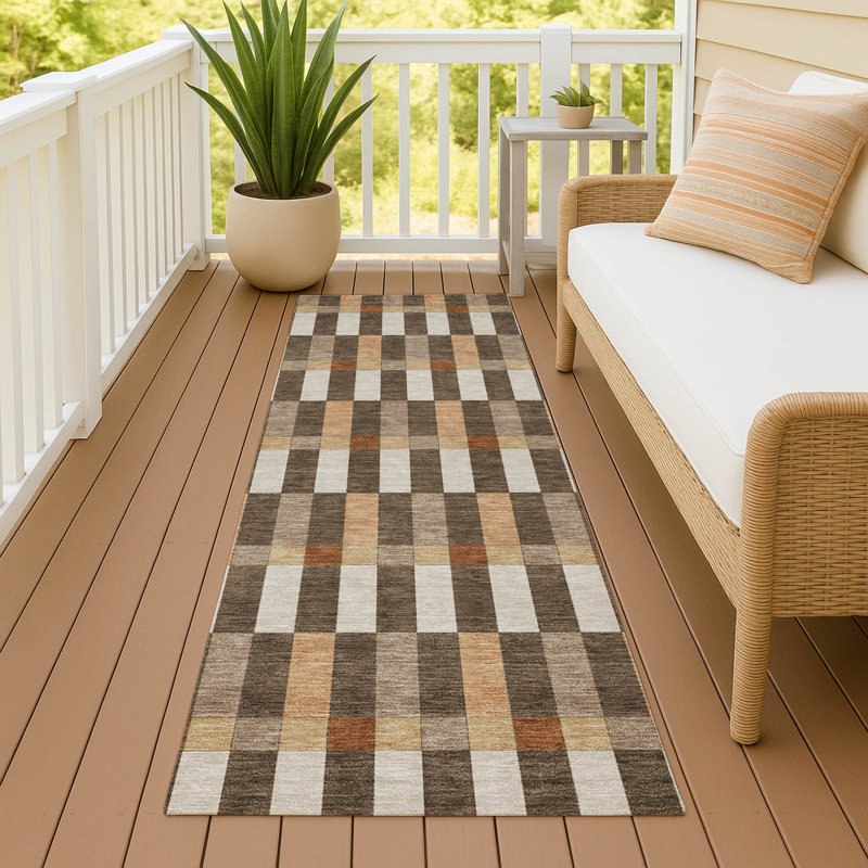 Tapis géométrique intérieur / extérieur lavable à la machine Chantille ACN2548, Chocolat