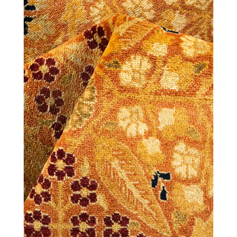 Tapis unique noué à la main brun de 6 pi 1 po x 9 pi Mayaguana