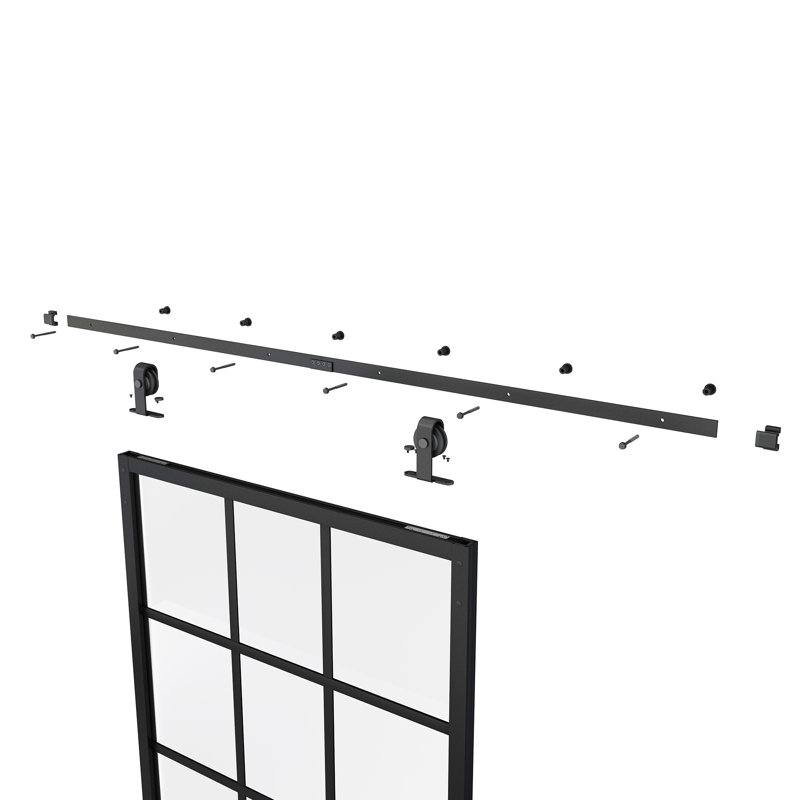 JUBEST Sliding Door Black Track Kit, Top Mounted Roller Hanger(DOOR NOT INCLUDED), 90 in.