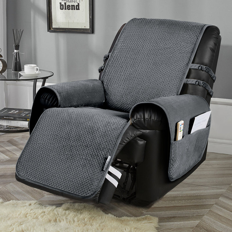 Housse pour fauteuil inclinable à coussins carrés/rectangulaires, Velours gris, H 96 po x l 34 po x P 20 po