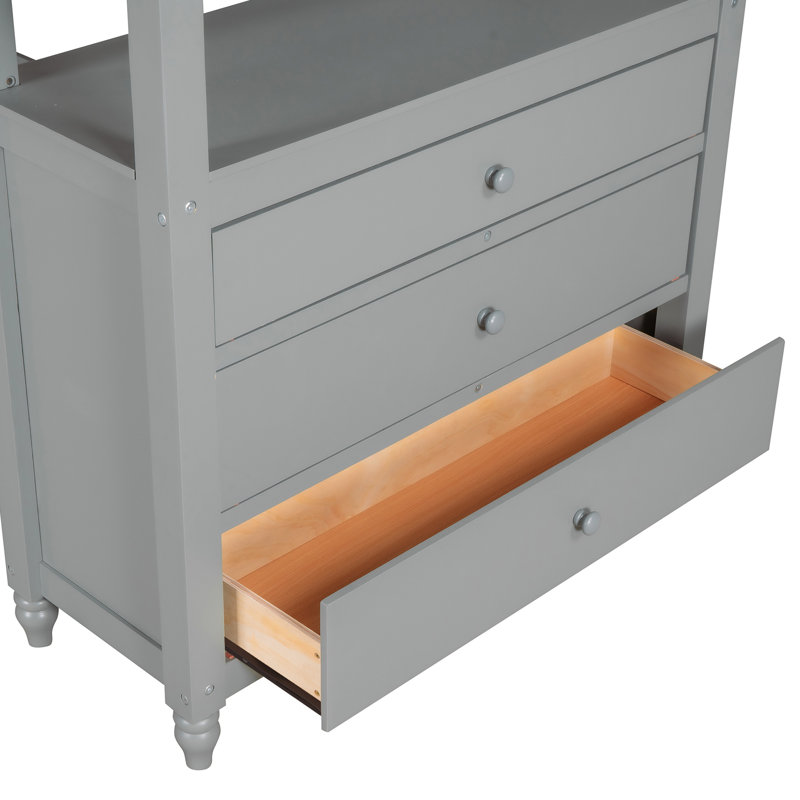 Twin Size Loft Bed With Drawers - Solid Wood Construction For Comfort Gray Desk: Comfortable Workspace, Gray