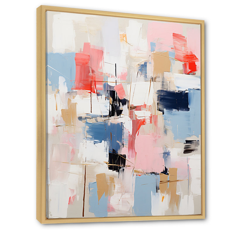 Missing you abstrait bleu et rouge - peinture abstraite murale, salon, Cadre naturel flottant, H 44 po x l 34 po x P 1,5 po