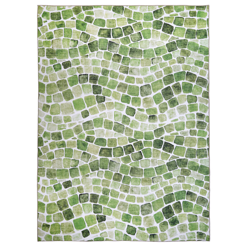 Emery Machine Washable Indoor/Outdoor Rug, Rectangle 4' x 6', Green