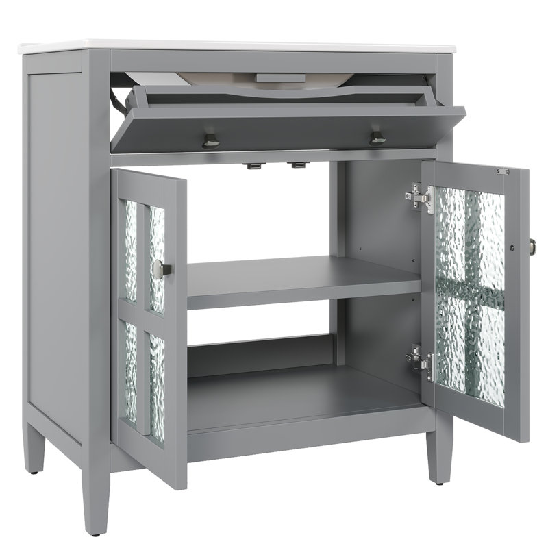 Meuble-lavabo 30 po avec lavabo en céramique et plateau réversible, Gris