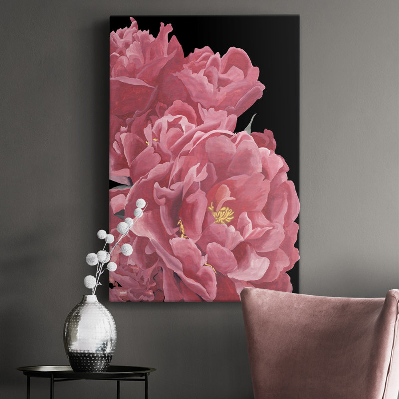 Pe pivoines de mon cœur I - peinture sur toile tendue, H 27 po x l 16 po x P 1,5 po