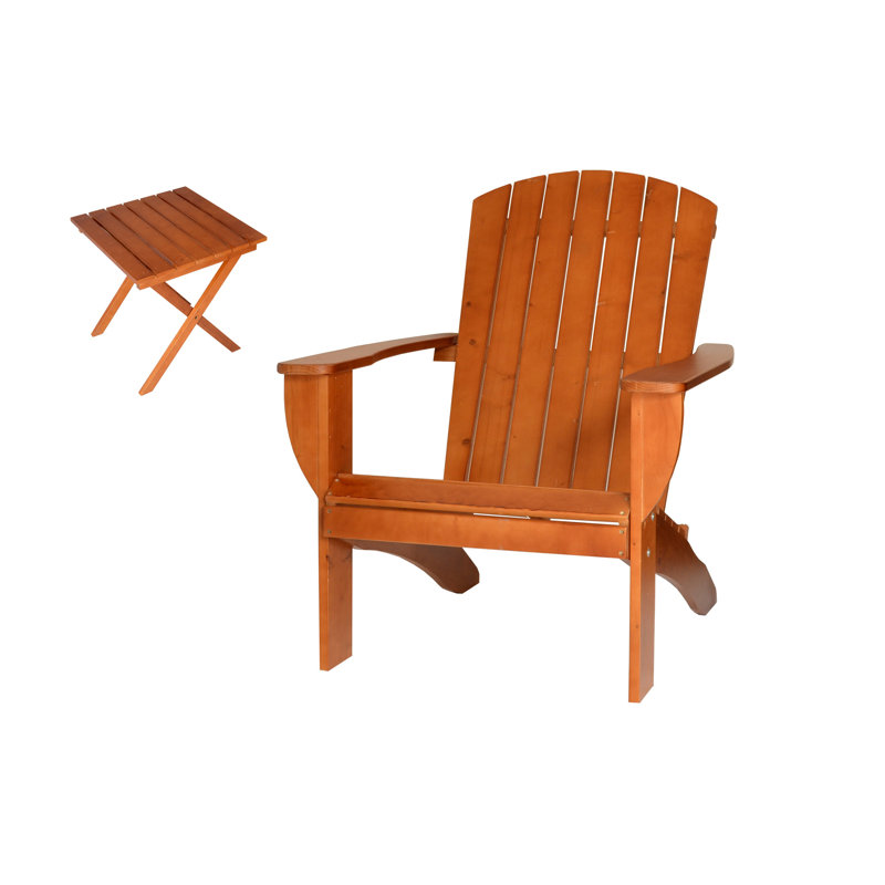 Chaise Adirondack pliante en bois massif avec table Pankow, Brun foncé