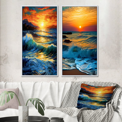 «Bright Sunset Of Waves Breaking At The Shore» 2 - Pièces sur