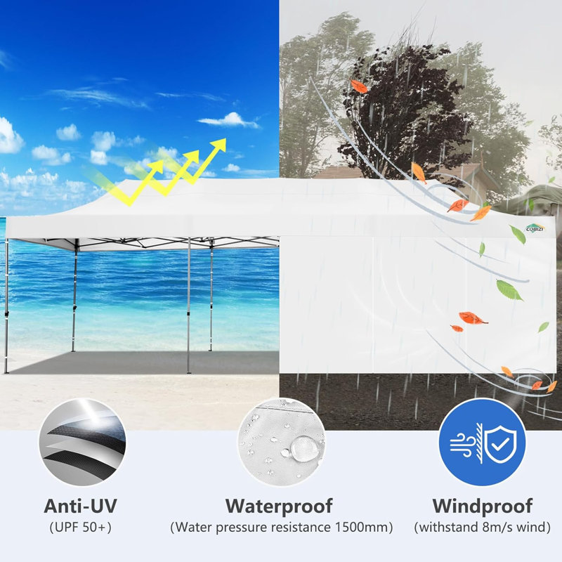 10'x30' Canopy Heavy Duty Pop Up Canopy Tent Outdoor Gazebo Shelter Waterproof Instant Commercial Tent with 8 Removable Sidewalls & 8 Sandbags & Roller Bag