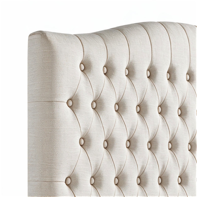 Button-Tufted Upholstered Headboard with Wall-Mount Option, King / California King, Ivory Linen