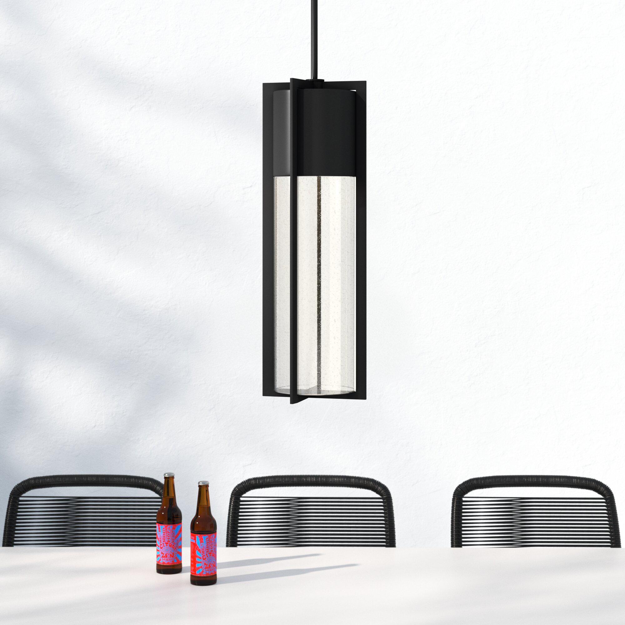 Bandit Seeded Outdoor Metal Pendant, 24.5" H x 8.25" W, Incandescent, Black