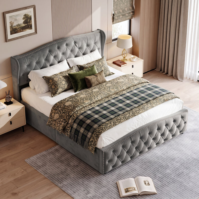 Lift Up Storage Bed Frame, Small Double (4'), Grey