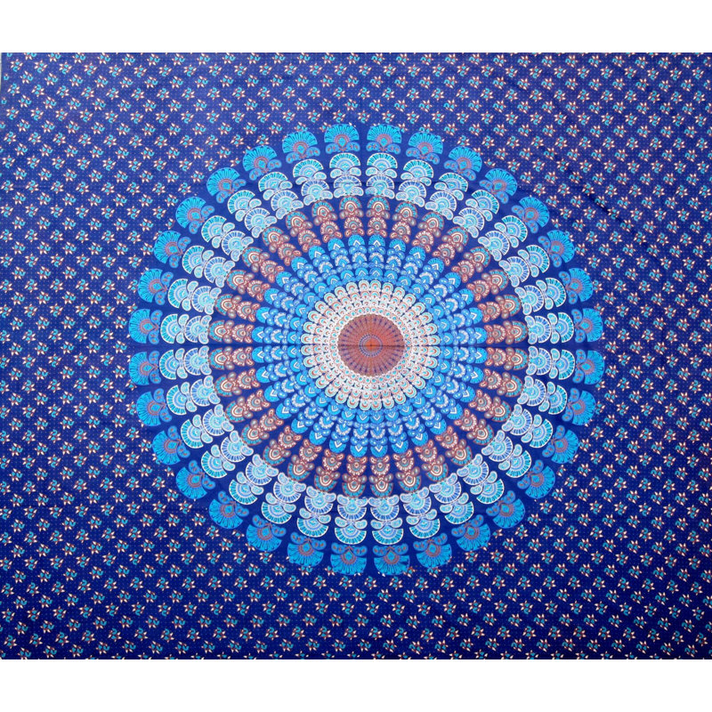 Tapisserie en coton sanganer mandala peacock, H 82 po x l 92 po, Rouge / Jaune / Bleu