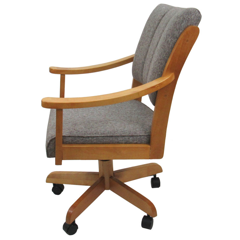 Evteka Dining Caster Chair with Arms, Mojave Gray, Honey