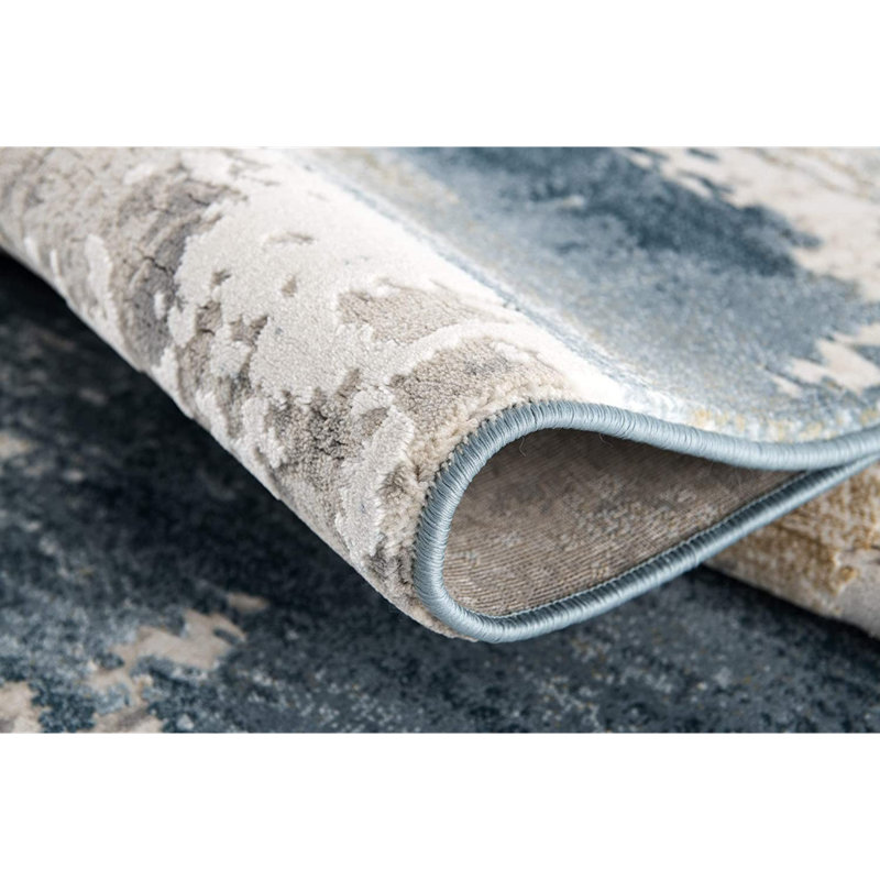 Tapis crème et bleu, Tapis de couloir 2 pi x 20 pi