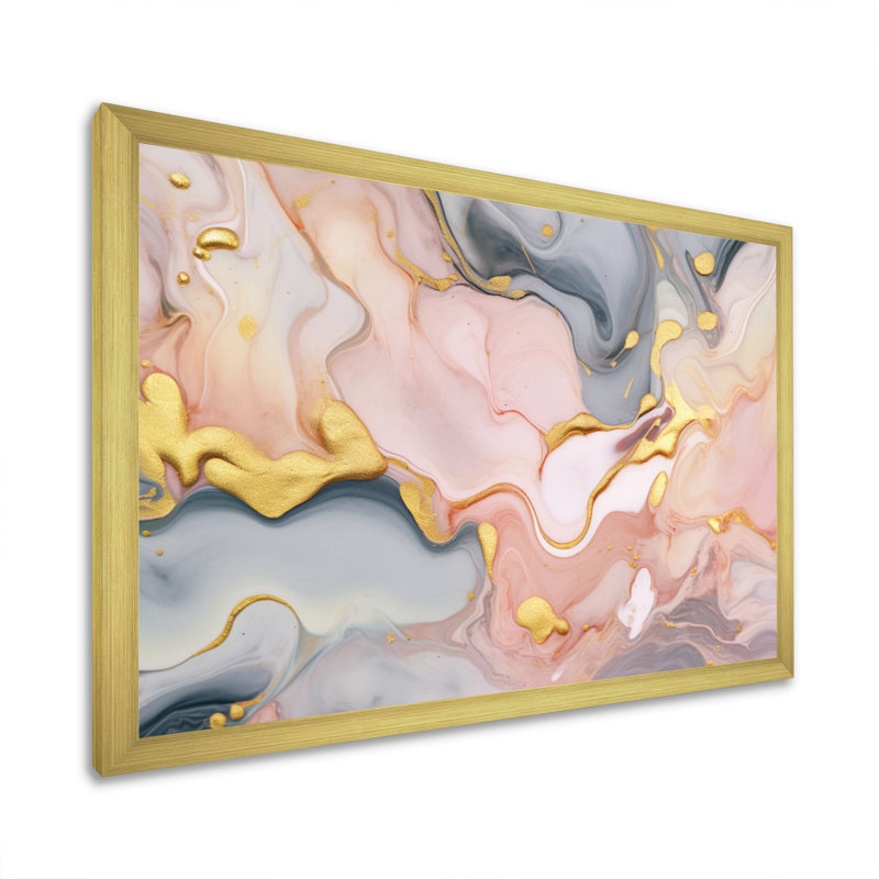 «Pink and Gold Tender», impression sur toile encadrée sur toile, H 24 po x l 32 po x P 1 po, Cadre doré à une seule photo