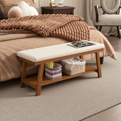 Banc de bout de lit moderne 43 po, banc rembourré en lin avec tablette de rangement pour chambre à coucher, vestibule