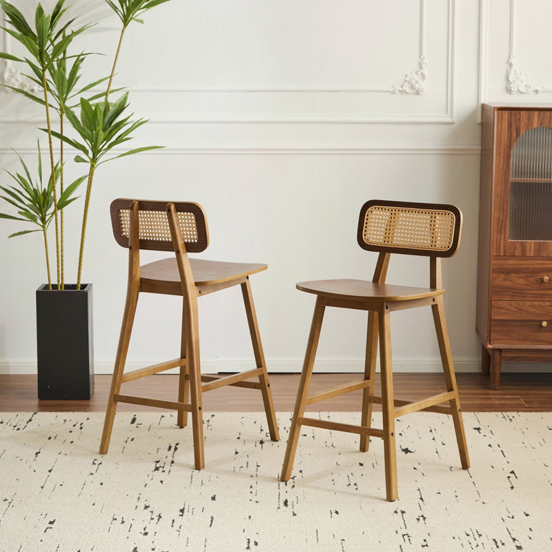 Tabouret de bar d'intérieur en bois, finition noyer, ensemble de 2