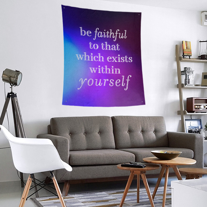 Tapisserie de polyester fidèle à vous-même, citation, H 104 po x l 88 po, Bleu / mauve