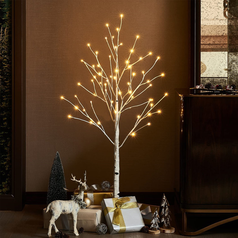 4FT Lighted Birch Trees with 48 LED Lights (2 Sets)