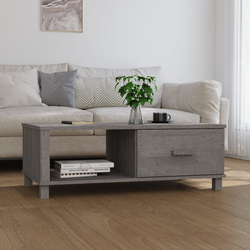 Hamar Solid Wood Frame Single Coffee Table with Storage, Light Gray