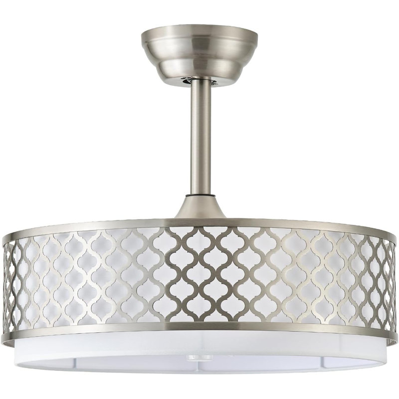 20" Silver Fandelier Ceiling Fan With Lights, Caged Boho Ceiling Fan With Light Remote Control, Rattan With 6 Speeds For Bedroom, Nursery, Living Room