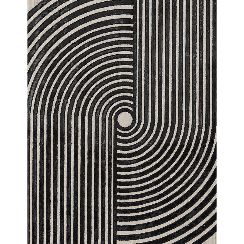 Xander Black Geometric Synthetic Area Rug, 3'11" x 5'7"