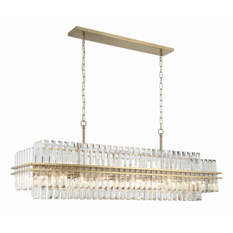 Lustre linéaire moderne pour îlot de cuisine à 16 lumières Clementie, Laiton vieilli