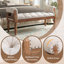 Banc rembourré en bois massif de style Mid-Century avec accoudoirs roulés, repose-pieds capitonné classique pour la chambre et le vestibule, beige-1277687633