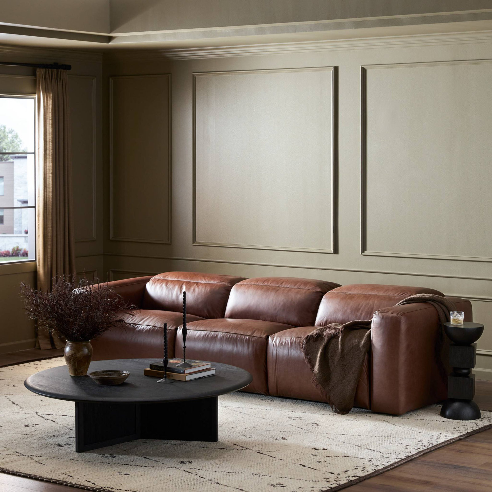 Amed 124" Genuine Leather Power Reclining Sofa, Sonoma Coco Top Grain Leather