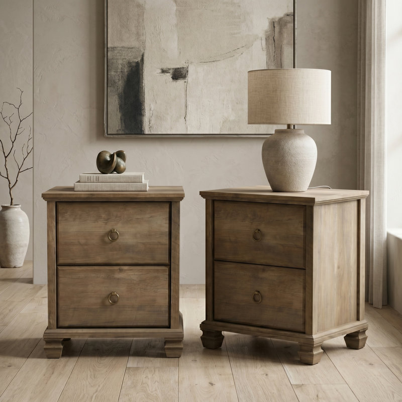 Ensemble de table de chevet 2 tiroirs Weston H 23 "avec pieds en bois massif