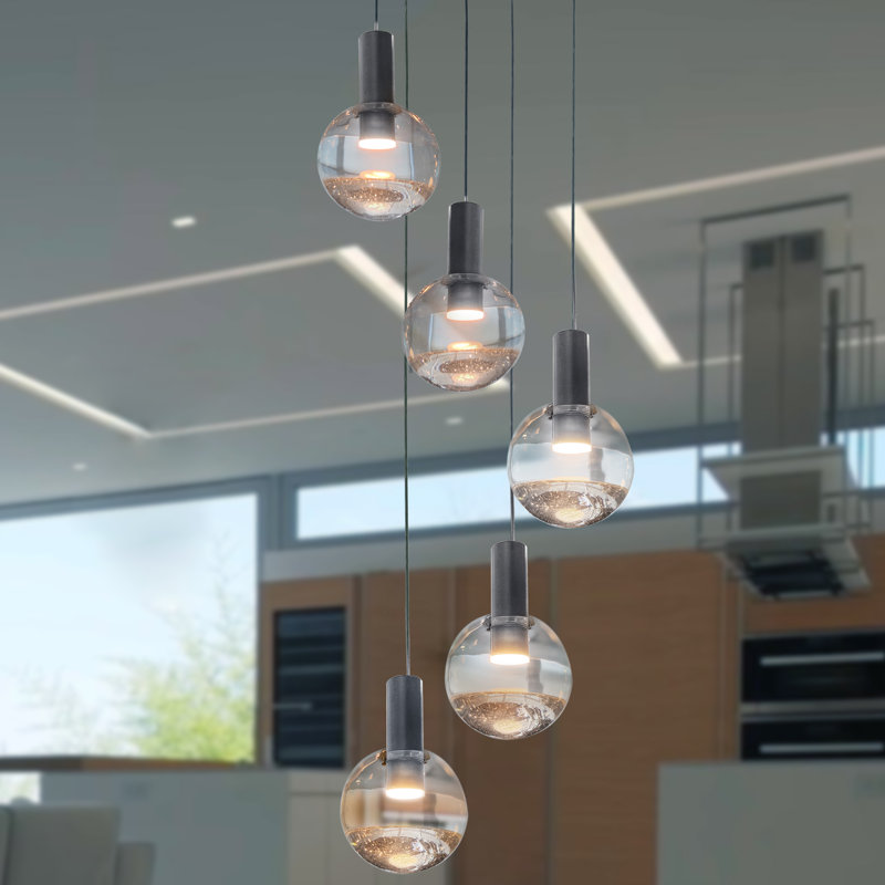 Lustre intégré à DEL réglable en hauteur et à 5 lumières Sienna, Chrome poli