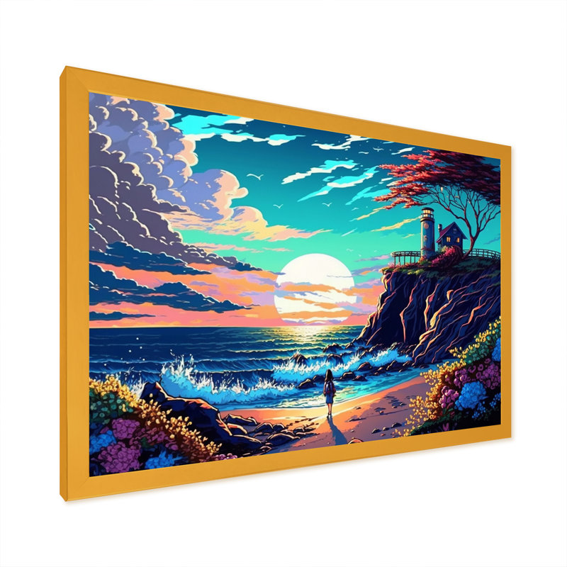 «Modern Sunset in Vector Style II», reproduction sur toile, L 20 po x H 12 po, Cadre photo doré