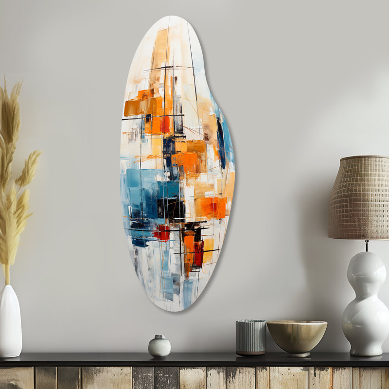 «Colorful Mid Century Retro Reflections III - Mid Century», art mural asymétrique moderne en métal, impression moderne incurvée en métal