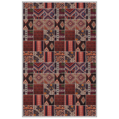 Rectangle Tegan Patchwork Machine Woven 4'7" x 7'3" Area Rug in Brown/Red