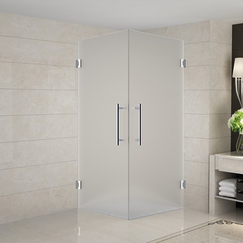 Vanora Completely Frameless 32" x 72" Square Hinged Shower Enclosure, Brushed Stainless Steel