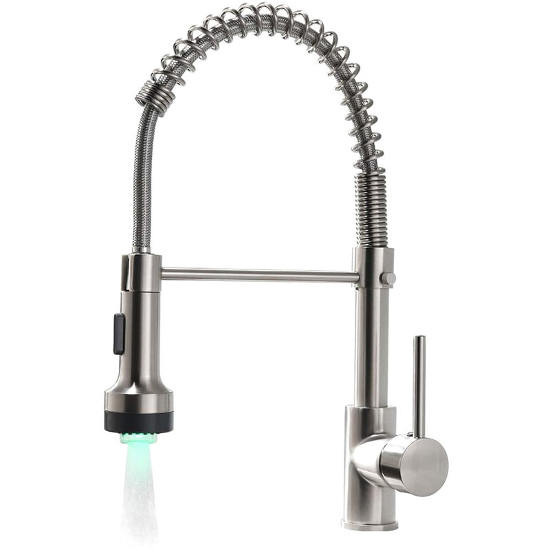 Commercial Led Kitchen Faucet With Pull Down , Brushed Nickel, 360 Rotation For Sinks Faucet, Single Handle Lever, Contemporary Style And Bath Faucets Appliances Fixtures Accessories