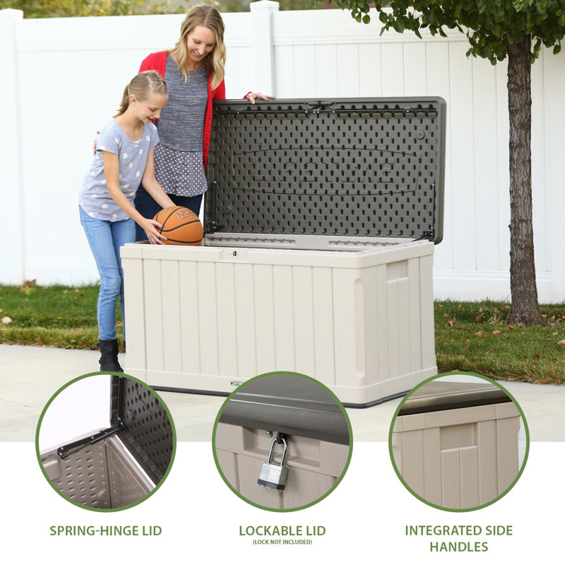 Tan and Brown Lockable 116 Gallon Plastic Deck Box