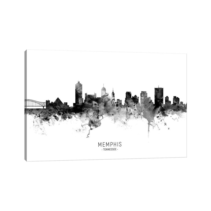 Memphis Tennessee Skyline Name Bw by Michael Tompsett - Wrapped Canvas Gallery-Wrapped Canvas Giclée