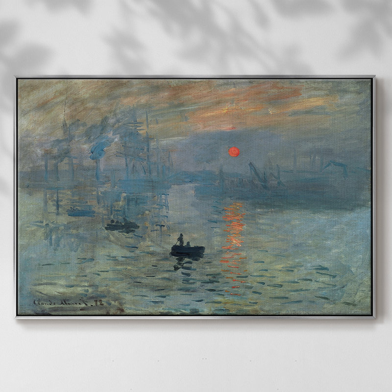 Lever de soleil, Toile argentée avec cadre flottant, H 27 po x l 41 po x P 2 po
