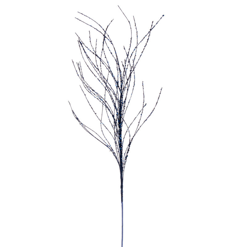 37" Wavy Twig Glitter Spray, 6 per bag., Midnight Blue