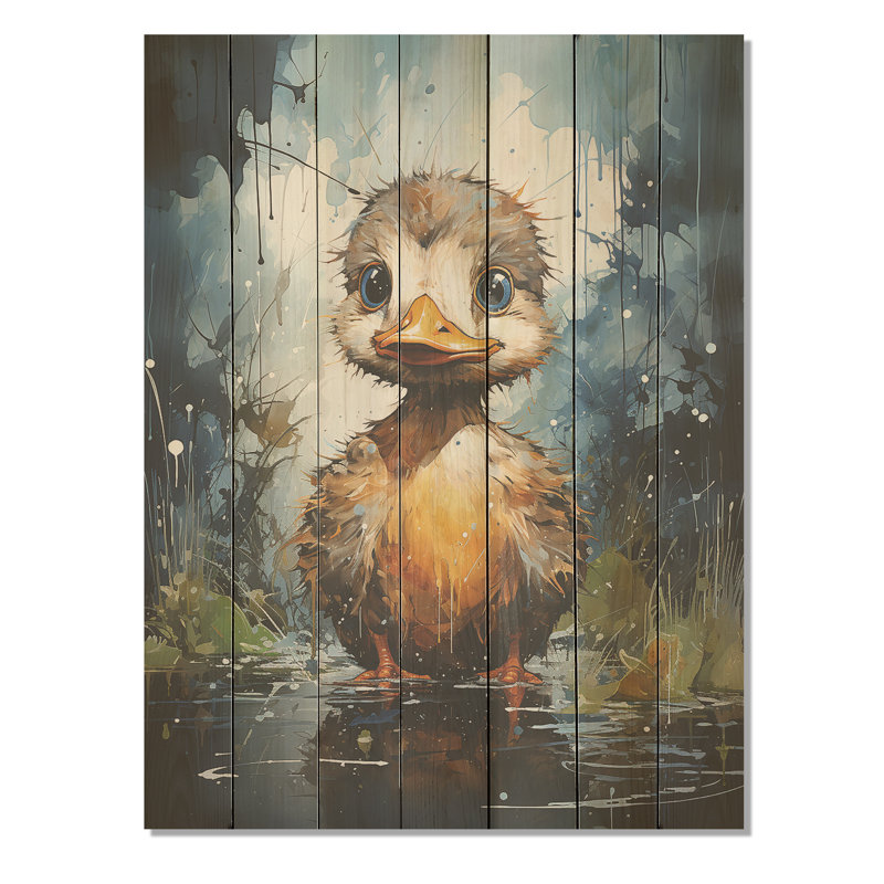 Mignon canard bleu et jaune pour chambre de bébé - animal canard sur bois, H 40 po x l 30 po