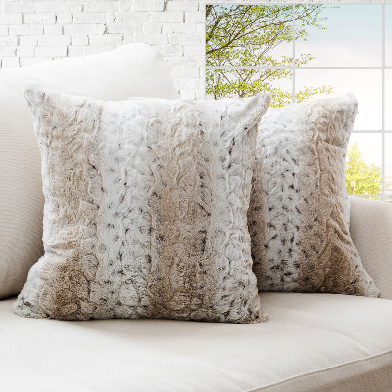 Animal Print Faux Fur Reversible Throw Pillow, Snow Lepoard, 22x22